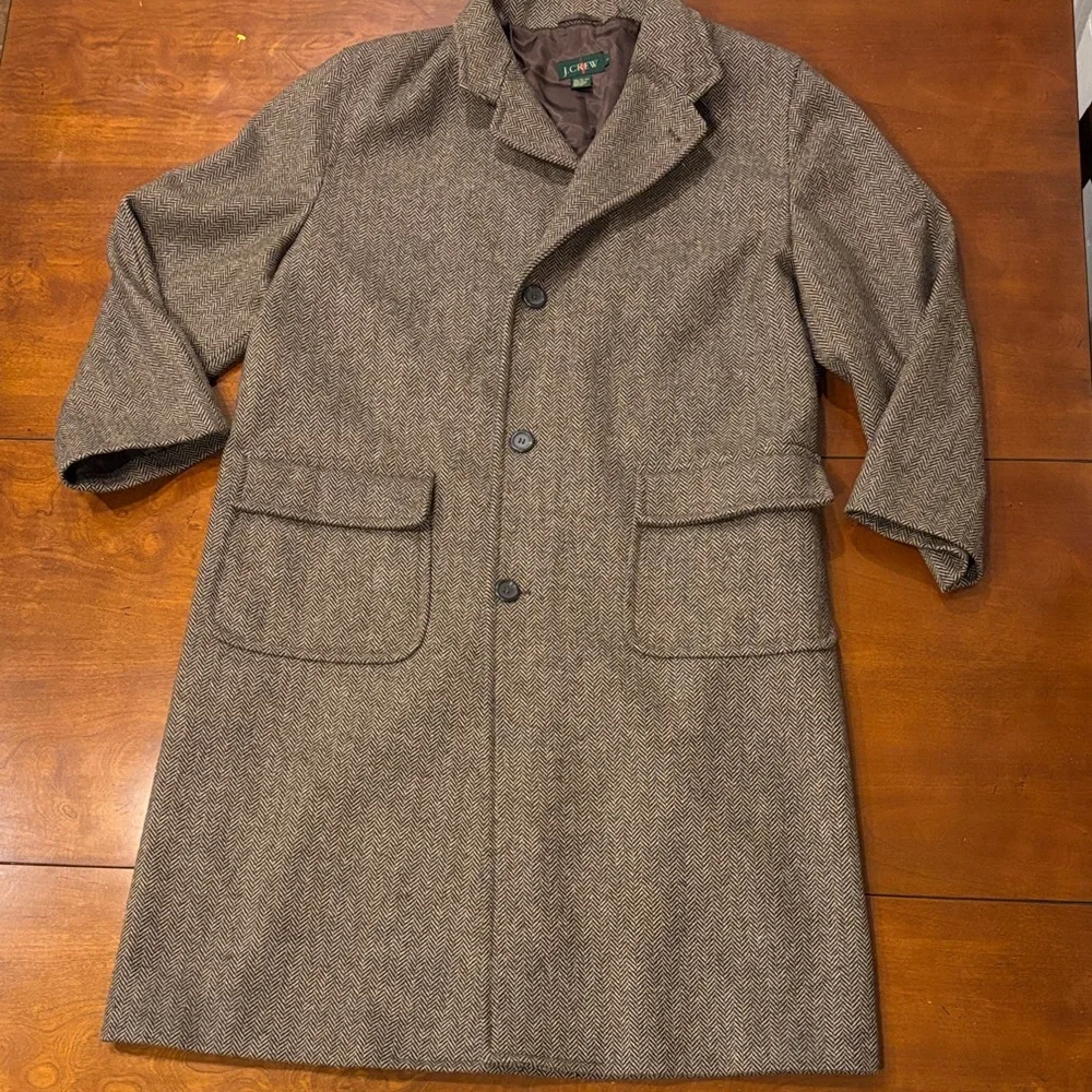 J. Crew Vintage Men's Wool Brown‎ Herringbone Pea Coat.  Made in Italy